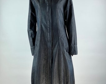 Rare Vintage Sarah Pacini Women's Blue Long Hooded Denim Jacket Size T1