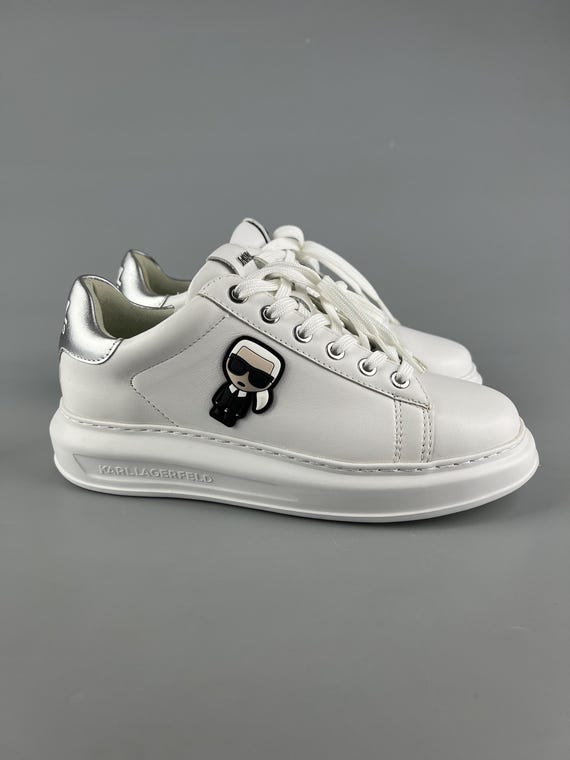 US 7 Karl Lagerfeld Karl Iconic 3D Logo Leather Sneakers KL62530-01S