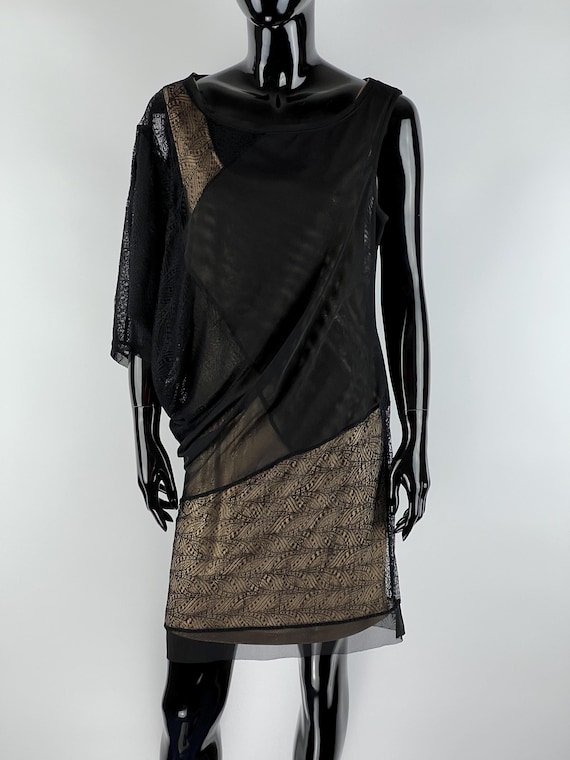 BCBG Max Azria Black Beige Mesh Dress Size L - Etsy UK
