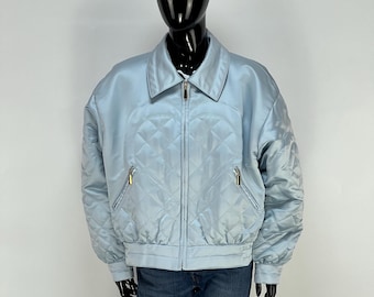 Escada by Margaretha Ley Rare Vintage Blue Full Zip Quilted Jacket Size 42