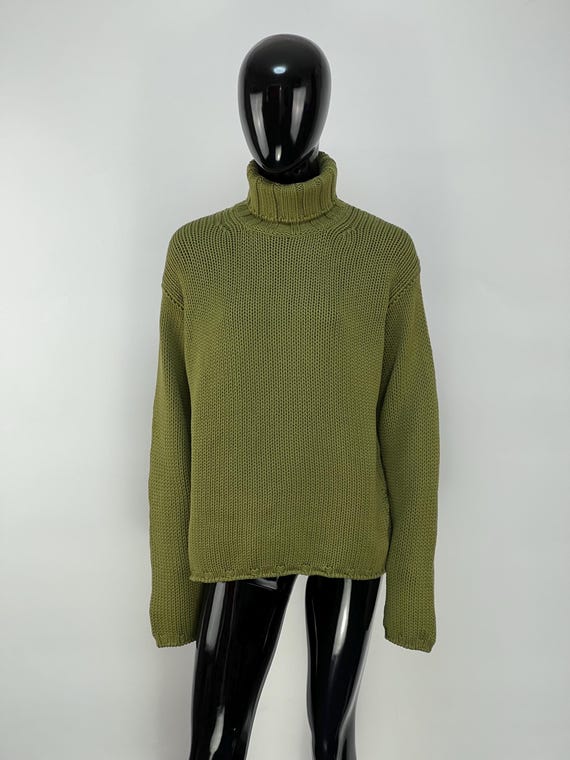 Cruciani Women's Green 100% Wool Turtleneck Knitted Sweater Size