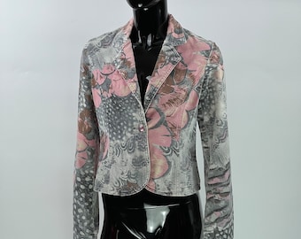 Rare Vintage Roberto Cavalli Women's Printed Denim Jacket Size M Y2K