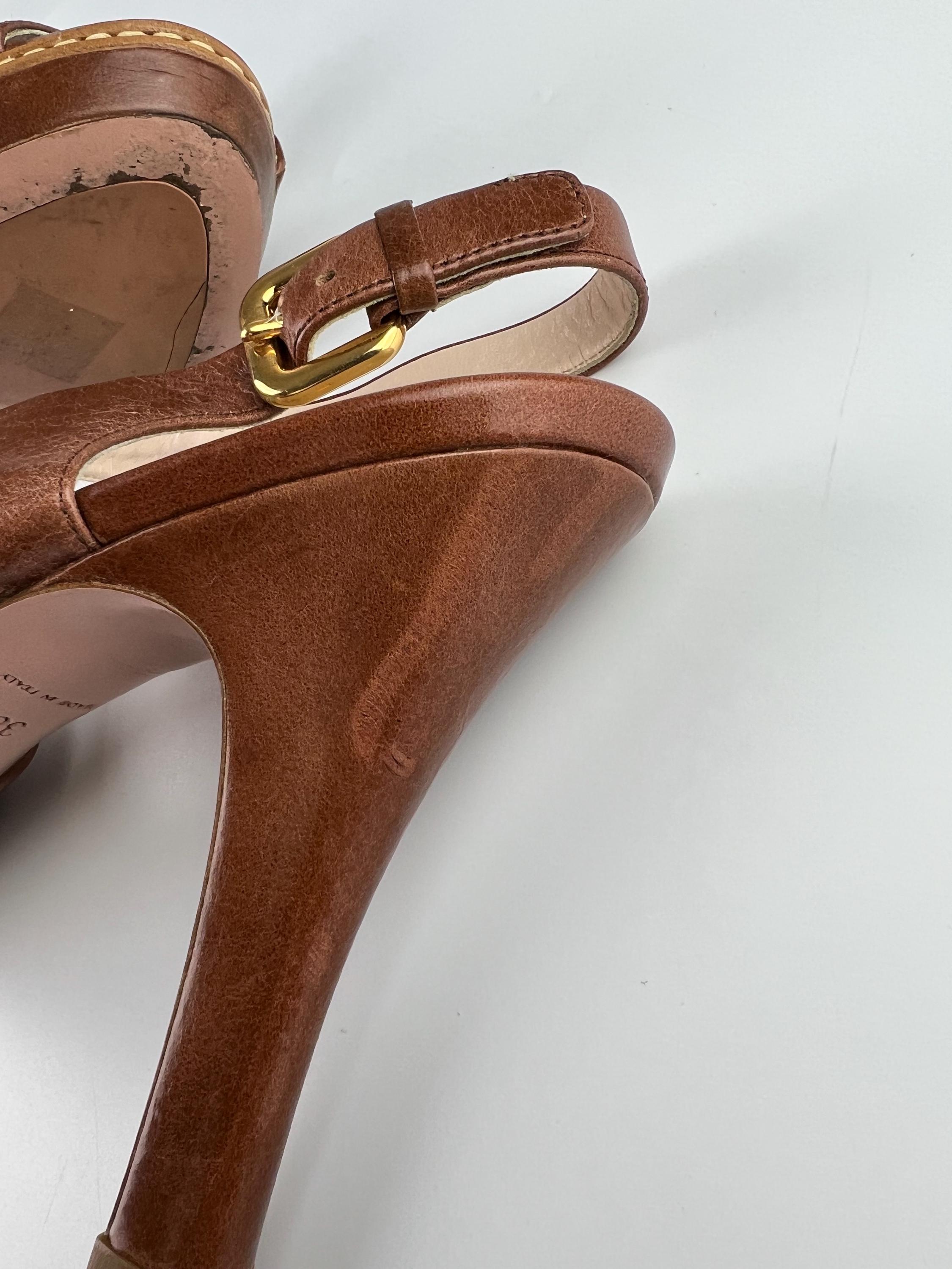 Prada Brown Leather Strap Heel Sandals Size 38 - Etsy