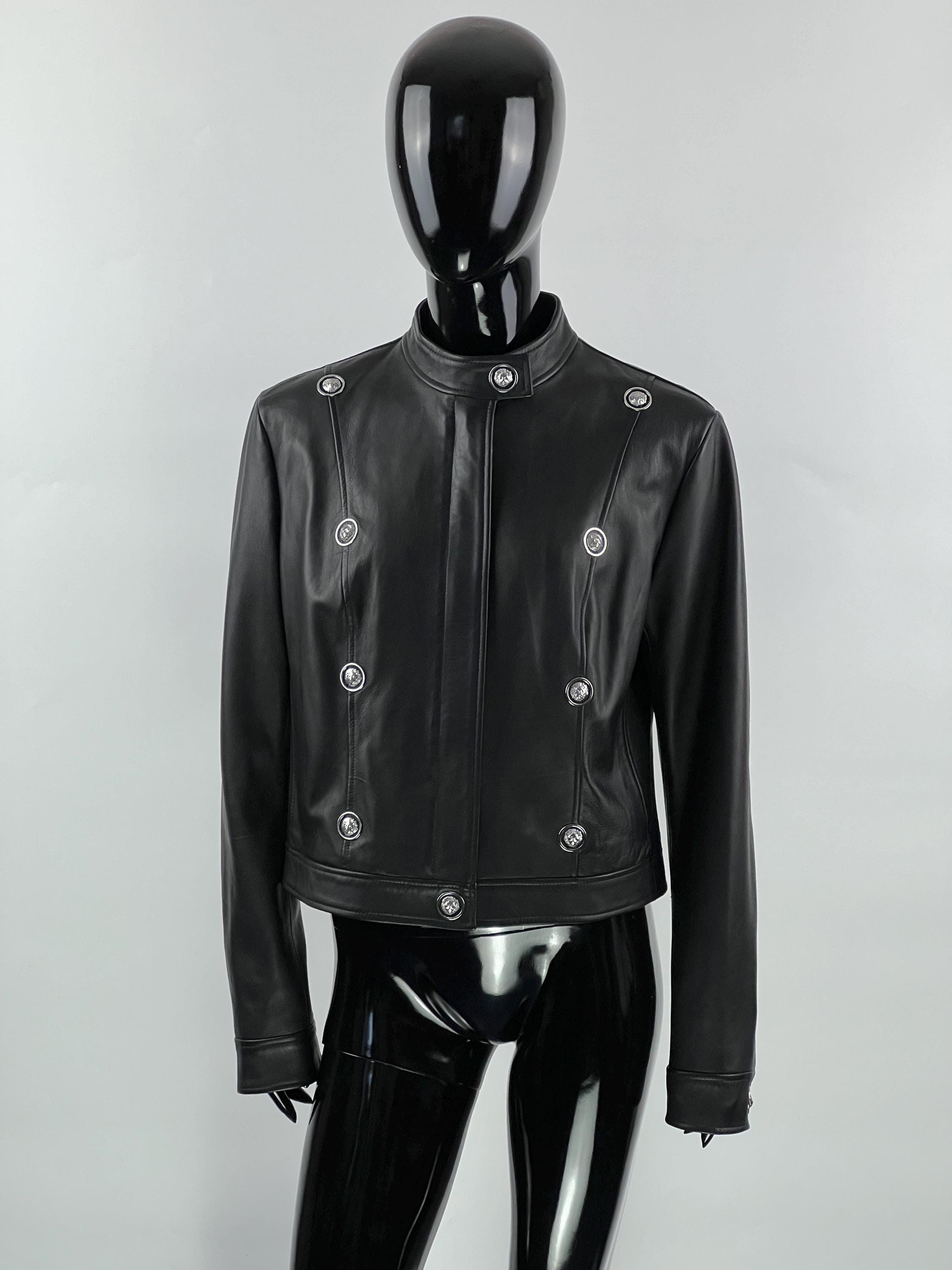 Versus Versace レディース ブラック レザー フルジップ ジャケット