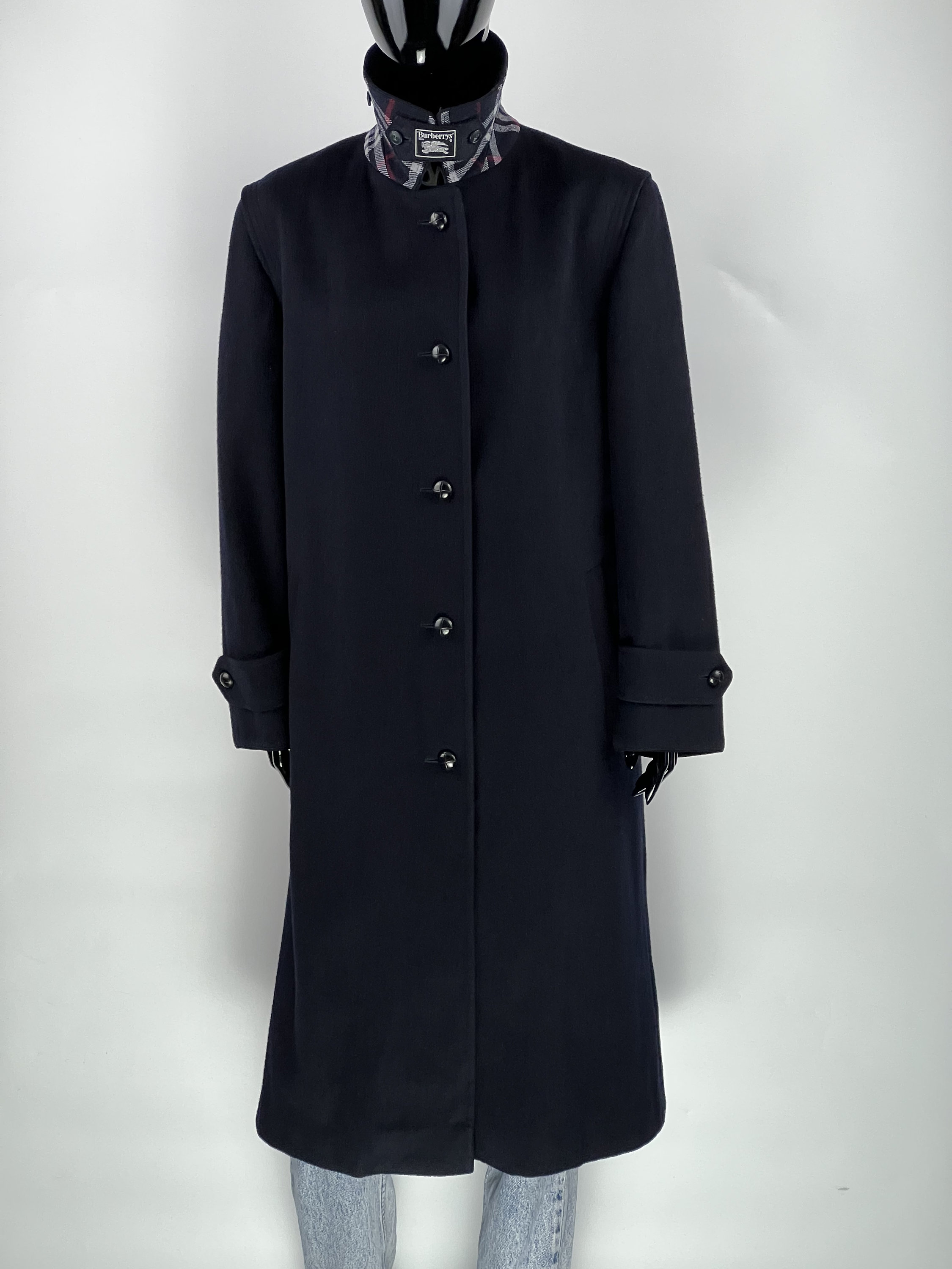 Rare Vintage Burberrys Wool Alpaca Coat Womens Navy Blue Size M