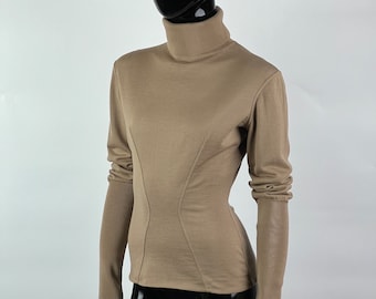 Rare Vintage Alaia Beige Wool Turtleneck Sweater Size M/L