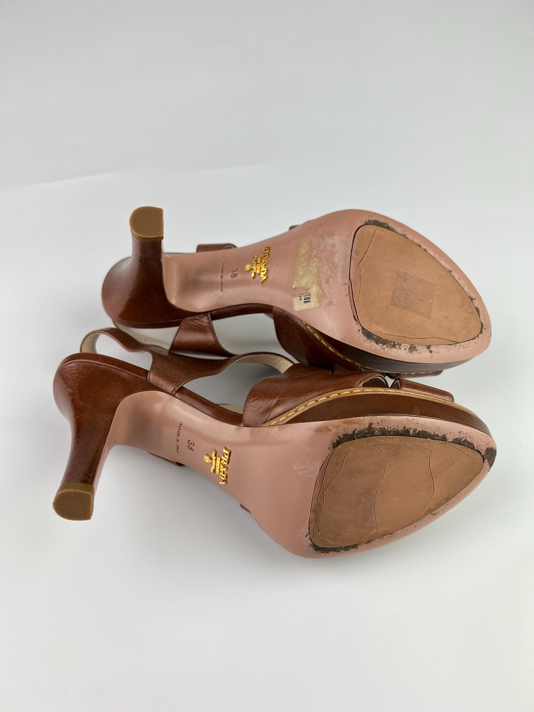Prada Brown Leather Strap Heel Sandals Size 38 - Etsy
