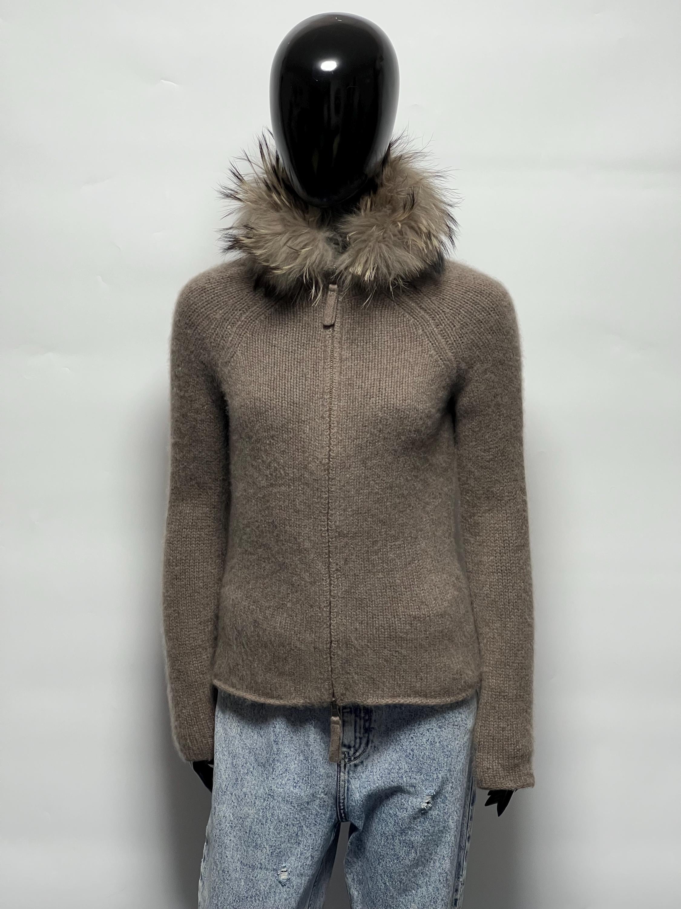 100% Cashmere Women's Beige Knit Full Zip Sweater Cardigan Real