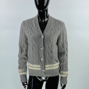 Brunello Cucinelli Women&#39;s Gray Wool Cashmere Silk Cable Knit Cardigan Size M/L