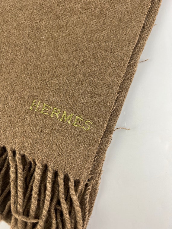 Hermes Rare Vintage 100% Cashmere Scarf Brown Uni… - image 2