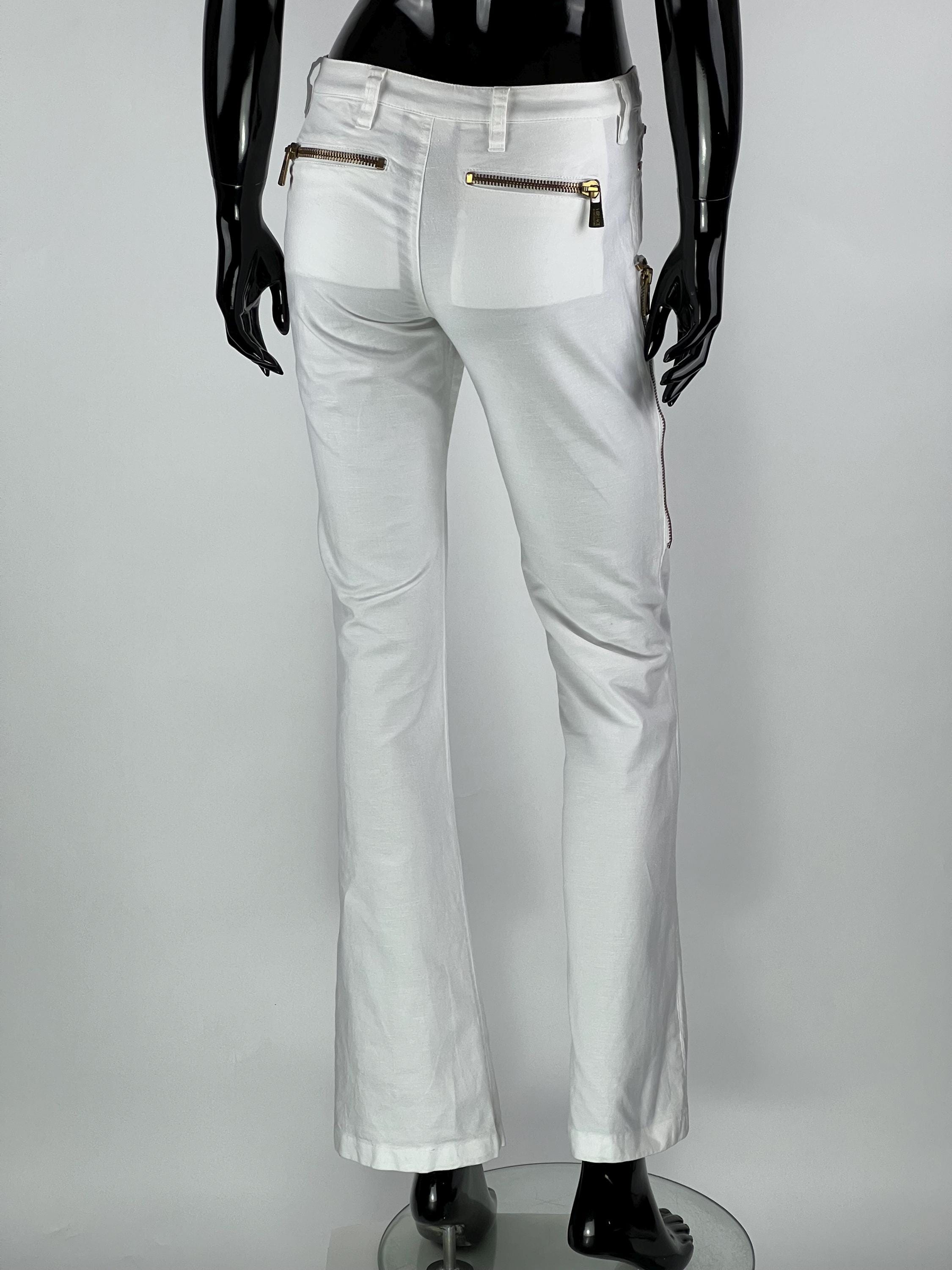 Versace Jeans Couture Women's White Cotton Linen Zipped Pants Size