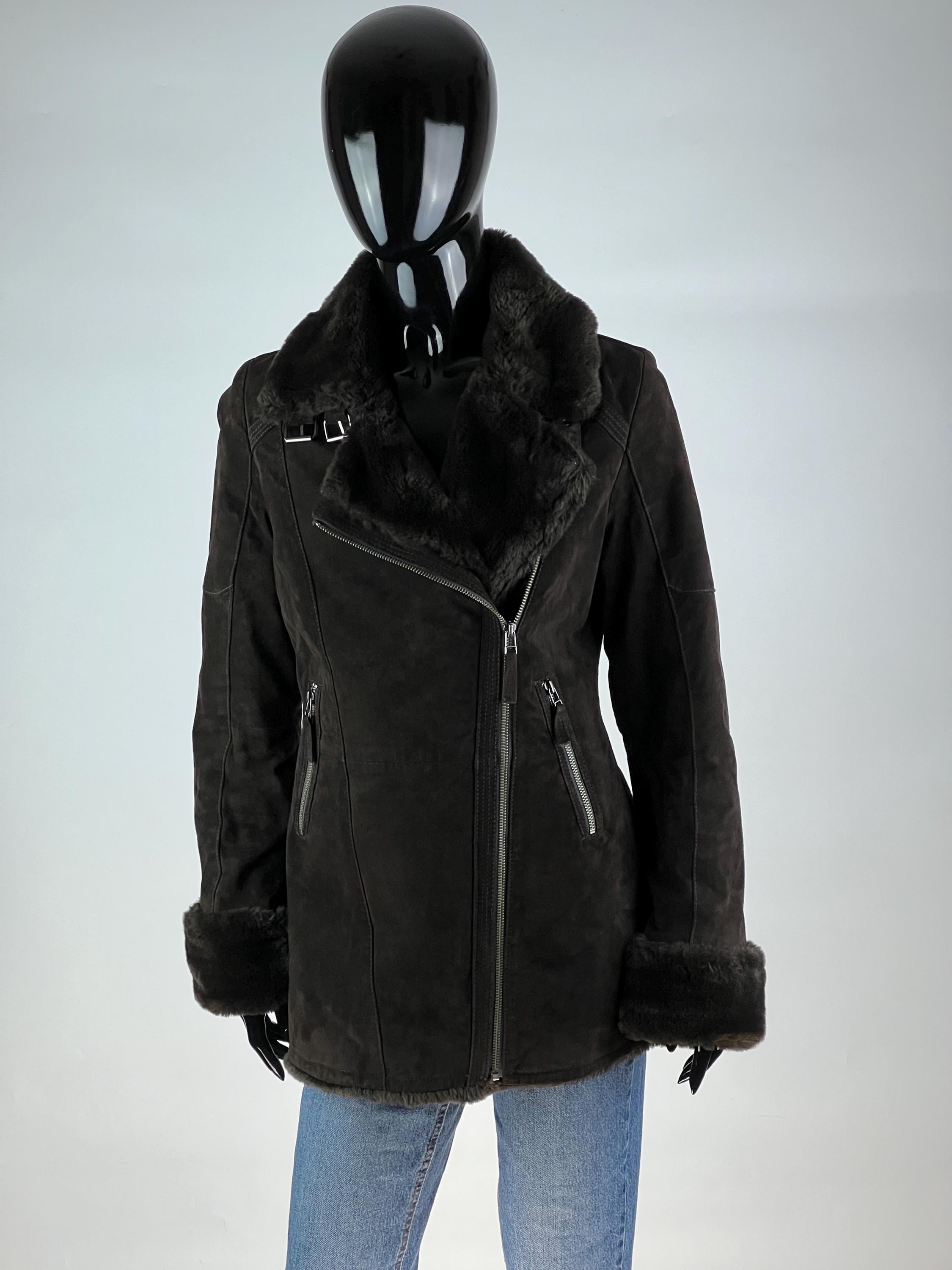 Oakwood Women's Brown Suede Leather Jacket Size S Faux Fur Lined