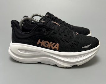 US 7.5B Hoka One One Bondi 9 Running Shoes Walking Gym 1162012 BRGL ‘Black / Rose Gold’