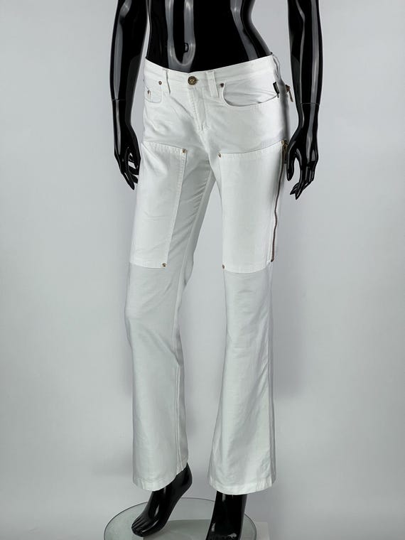 Versace Jeans Couture Women's White Cotton Linen Zipped Pants Size