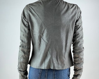 Rick Owens black leather asymmetric biker jacket with high