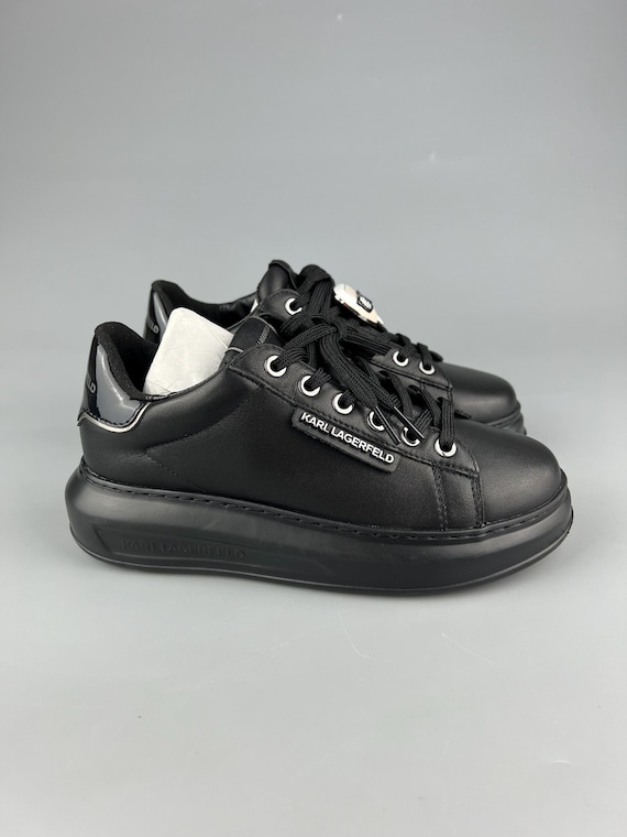 US 5 Karl Lagerfeld Black Leather Sneakers KL62576K-00X