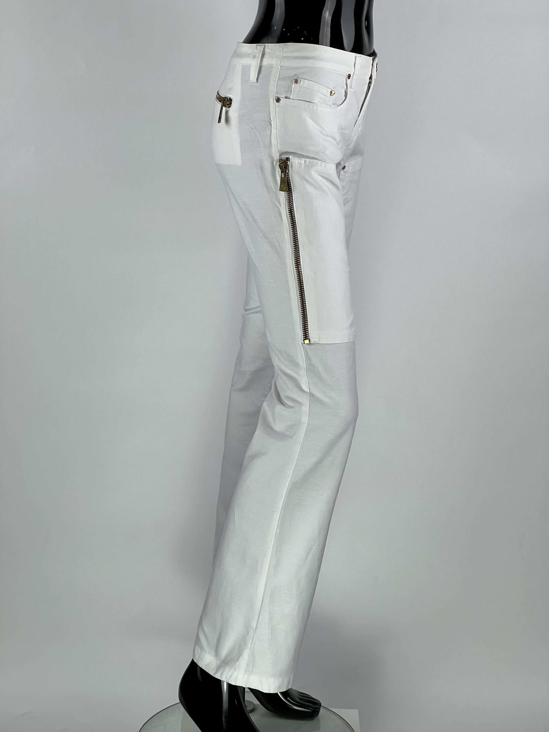Versace Jeans Couture Women's White Cotton Linen Zipped Pants Size