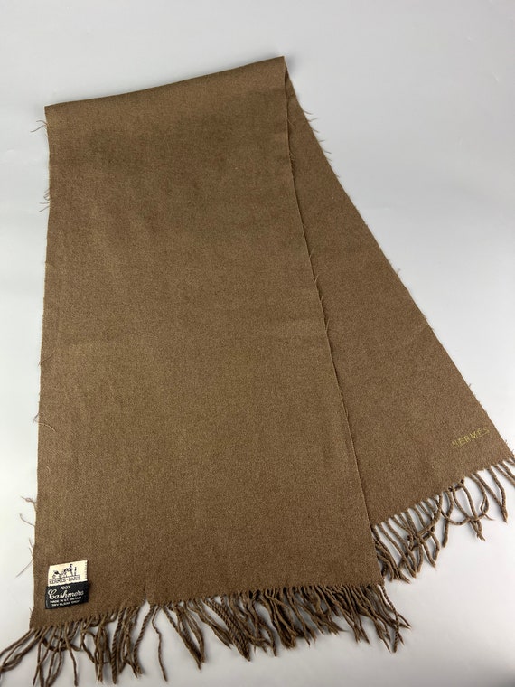 Hermes Rare Vintage 100% Cashmere Scarf Brown Uni… - image 3