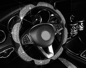Sturdy Elegant 15” Bling Rhinestone Flower Style Steering Wheel Cover