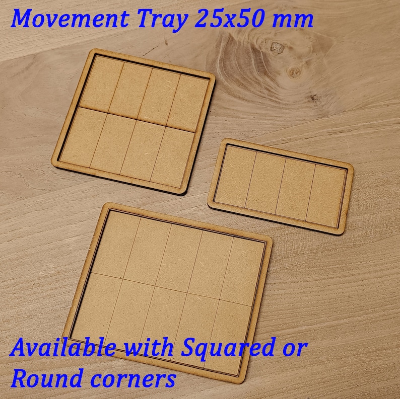 May include: Three wooden trays with gridded compartments. The trays are 25x50 mm and available with squared or round corners.