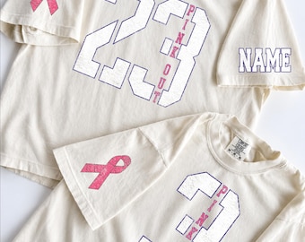 Custom Pink Out Mascot Shirt, Pink Out Breast Cancer Awareness Football Tee, Custom Team Name Number Boxy Tee, Comfort Colors Shirt