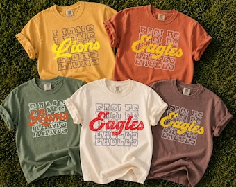 Comfort Colors® Personalized Mascot Football T Shirt, Custom Team Name Graphic Shirt, Game Day School Spirit Gift