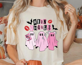 Mean Ghouls Comfort Colors Shirt, Trendy Custom Womens Halloween Tee, Cute Pink Ghosts T-shirt, Halloween Party Shirt, Gift For Her, SFS672