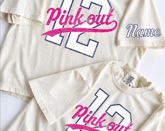 Custom Pink Out Mascot Shirt, Pink Out Breast Cancer Awareness Football Tee, Custom Team Name Number Boxy Tee, Comfort Colors Shirt