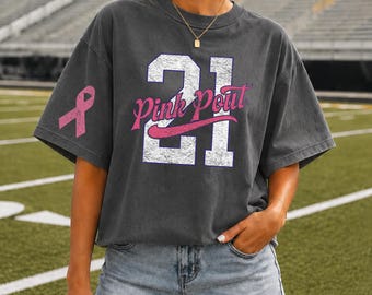 Custom Pink Out Mascot Shirt, Pink Out Breast Cancer Awareness Football Tee, Custom Team Name Number Boxy Tee, Comfort Colors Shirt
