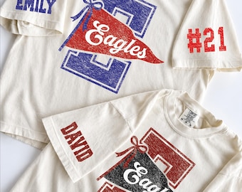 Custom Spirit Shirt, Personalized Team Tee, Custom Initial Shirt with Number & Sleeve Print, Game Day Shirt, Comfort Colors Tee