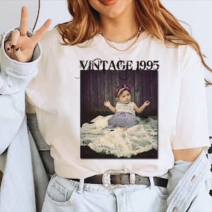 Custom Vintage Birthday Shirt, Birth Year Baby Photo Shirt, Custom Birth Year Picture Tee, Custom 30th 40th Shirt, Birthday Gift Shirt