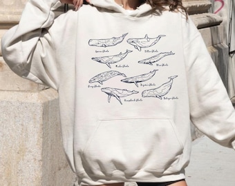 Sea Animal Sweatshirt & Hoodie, Retro Whale Sweatshirt, Ocean Nature Sweater, Sealife Blue Whale Hoodie, Unisex Relaxed Sweater, SFS0416