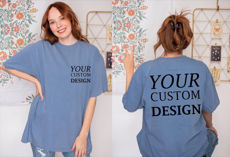 a woman wearing a t - shirt that says your custom design