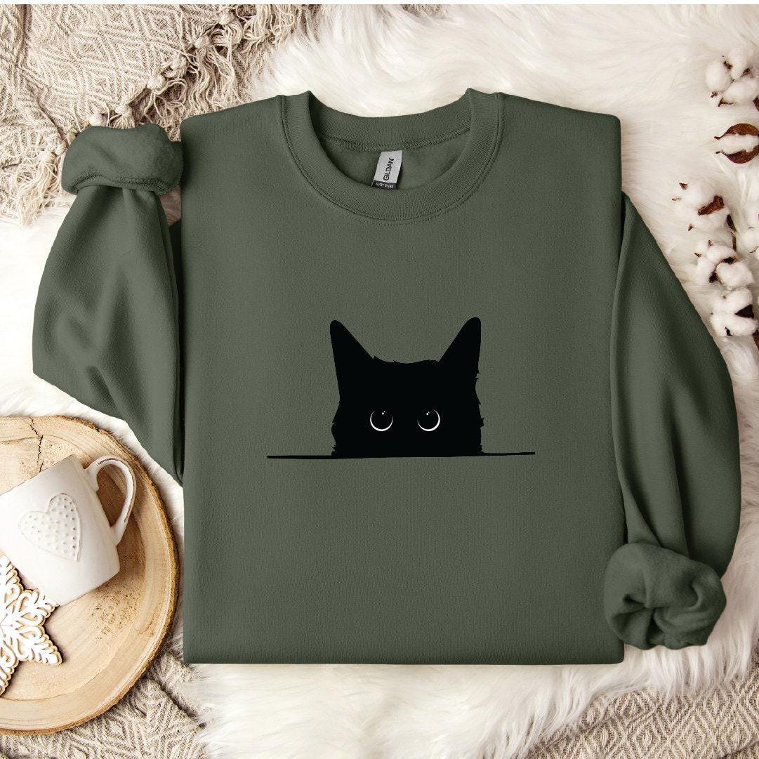 Cat Sweatshirt Hoodie, Cute Black Cat Sweatshirt, Cat