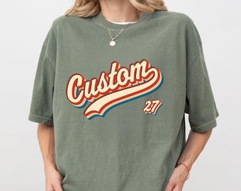 Custom T-Shirt with Name and Number, Retro Style Graphic Tee, Personalized Shirt with Name, Customizable Sports Shirt, Personalized Vintage