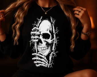 Skull Graphic Sweatshirt, Vintage Skeleton Tee, Gothic Skull Hoodie, Grunge Graphic Tee, Halloween Shirt, Punk Biker, Comfort Colors Tee