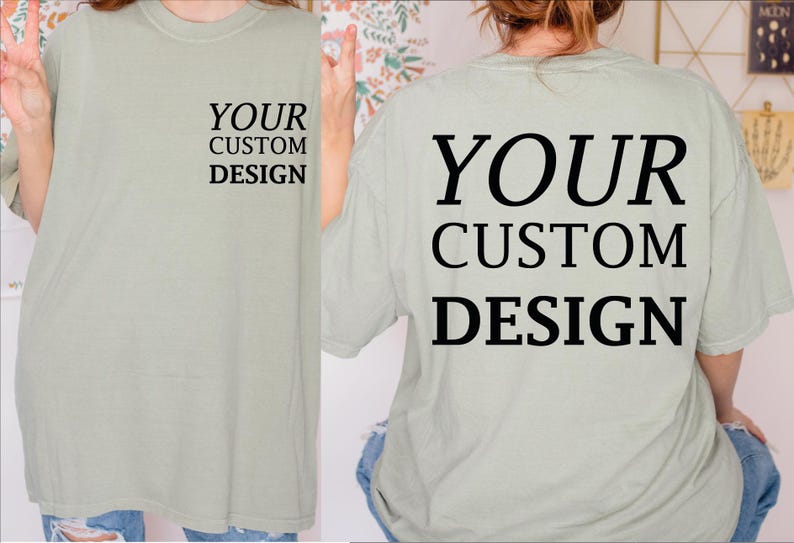 a woman wearing a t - shirt that says your custom design