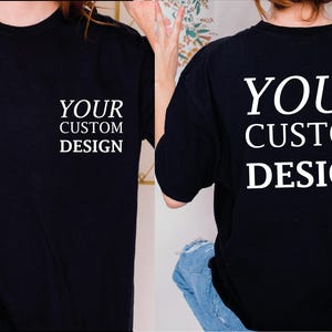 a woman wearing a t - shirt that says your custom design