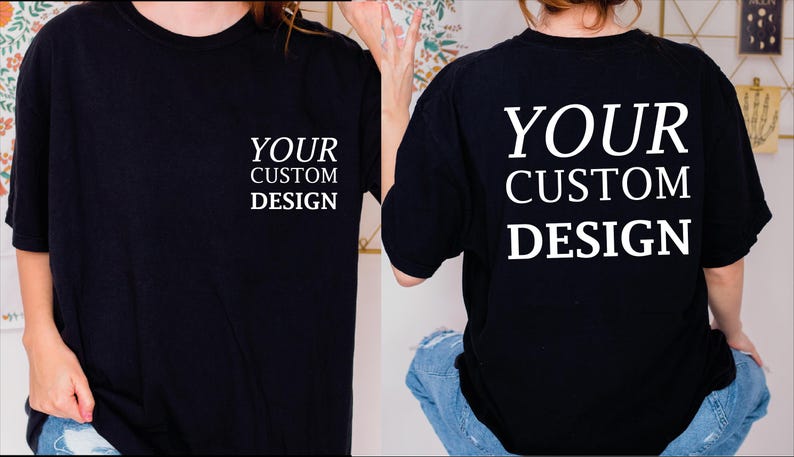a woman wearing a t - shirt that says your custom design
