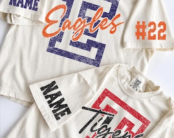 Custom Spirit Shirt, Personalized Team Tee, Custom Initial Shirt with Number & Sleeve Print, Game Day Shirt, Comfort Colors Tee