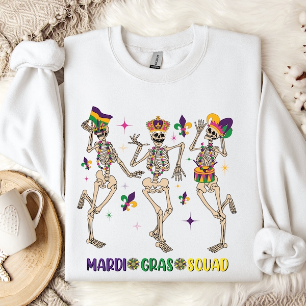 Mardi Gras Skeleton Sweatshirt & Hoodie, Fleur De Lis Sweater, Mardi Gras Carnival Hoodie, New Orleans Cruise Sweatshirt,Fat Tuesday,SFS0258