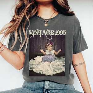 Custom Vintage Birthday Comfort Colors Shirt, Birth Year Baby Photo Shirt, Custom Birth Year and Picture Custom 30th 40th Tee, Birthday Gift