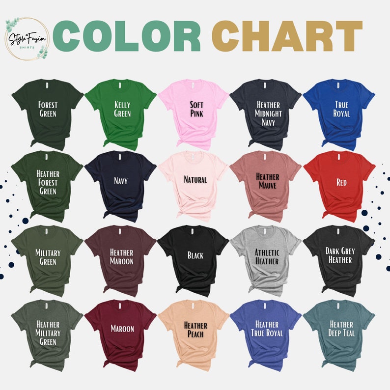 a group of t - shirts with the words color chart on them