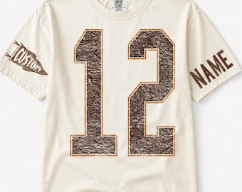 Custom Spirit Shirt, Personalized Team Tee, Custom Initial Shirt with Number & Sleeve Print, Game Day Shirt, DTF Printed Comfort Colors Tee