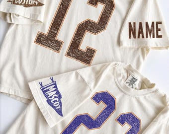Custom Spirit Shirt, Personalized Team Tee, Custom Initial Shirt with Number & Sleeve Print, Game Day Shirt, DTF Printed Comfort Colors Tee