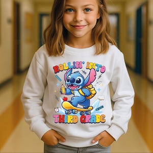 Stitch Back To School Disney Sweatshirt and Hoodie, Rollin Into School Sweater for Kids, Kindergarten To 5th Grade, Stitch Student Gift