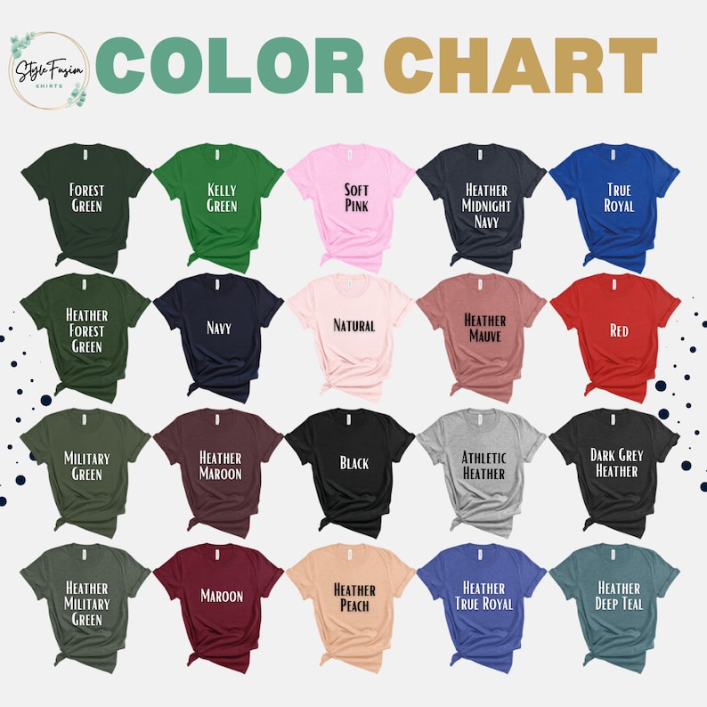 a group of t - shirts with the words color chart on them