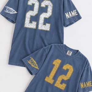 Custom Spirit Shirt, Personalized Team Tee, Custom Initial Shirt with Number & Sleeve Print, Game Day Shirt, DTG Printed Comfort Colors Tee