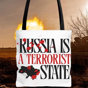 RUSSIA TERRORIST STATE Tote, Stand with Ukraine Canvas Bag, Custom Gift