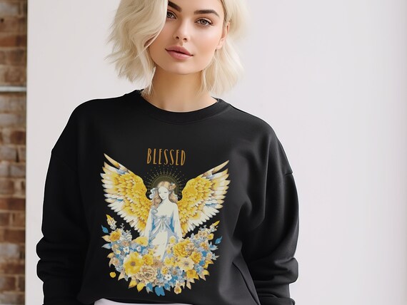 BLESSED ANGEL Crewneck Sweatshirt Floral Angel Sweater Angel Aesthetic Sweater Religious Crewneck Christian Sweater Christian Gift. Etsy